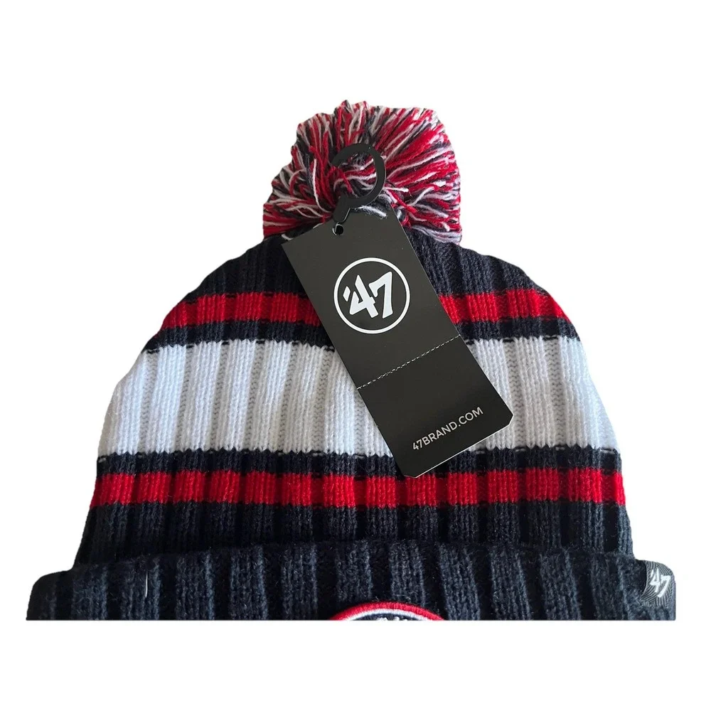 Atlanta Braves 47 Striped Winter Beanie MLB Hat Cap Red White Navy NEW w/ Tags!!